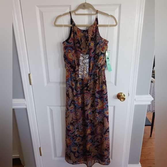 NWT Tacera paisley print boho maxi dress with necklace size Petite medium - Picture 1 of 10